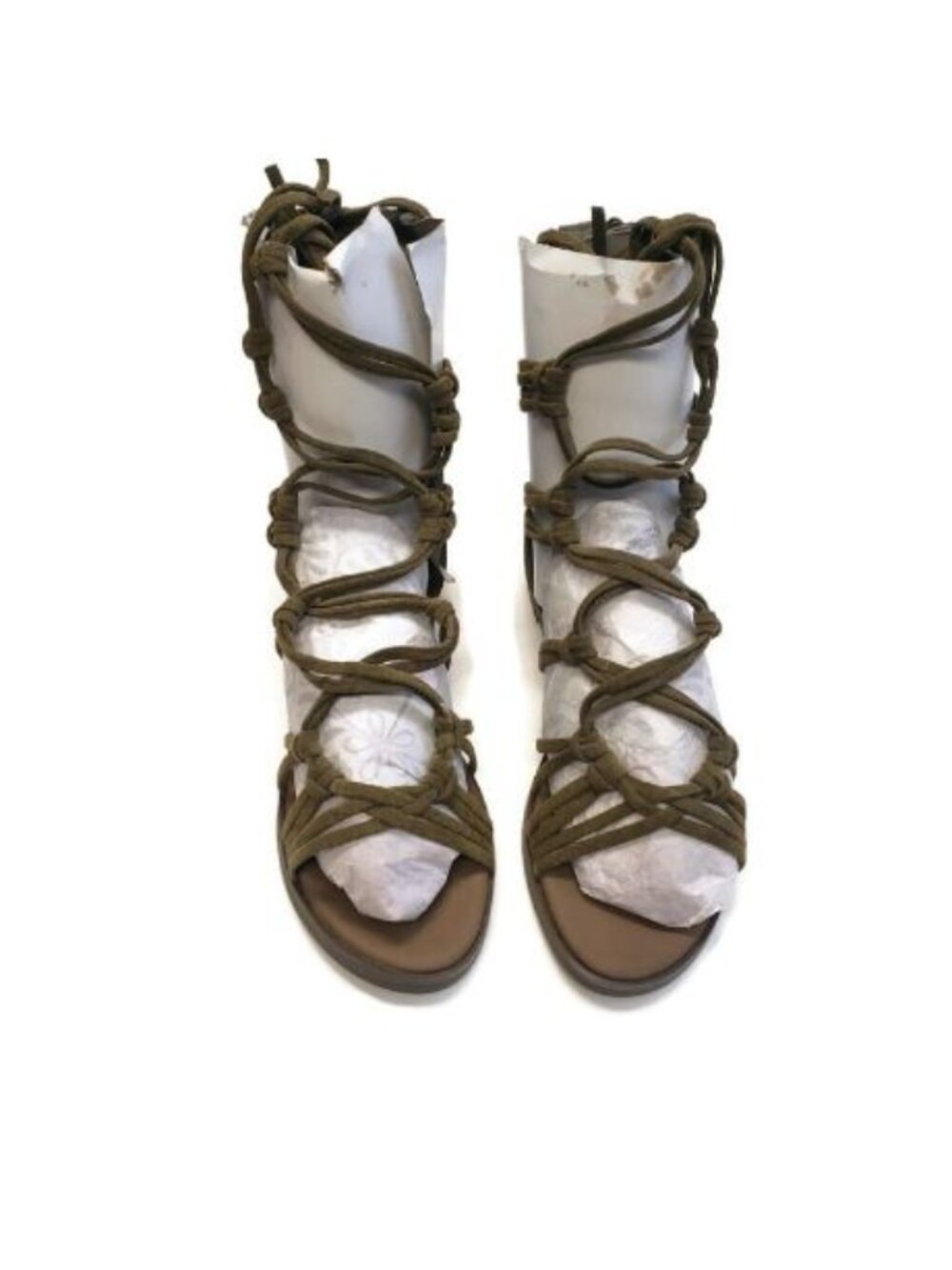 Breckelles DG23 Olive Gladiator Sandals Womens 6.5 Faux Suede Flat Shoes New - Picture 2 of 10